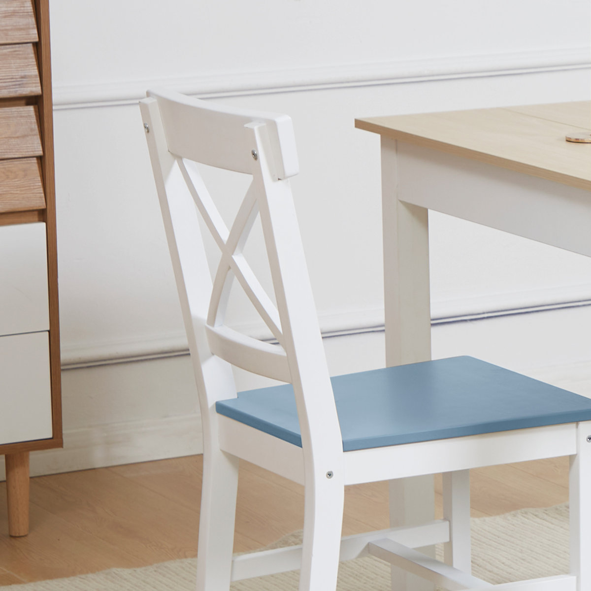 Dining Chairs Set of 2, Pine Wood Frame, Cross Back for Kitchen White