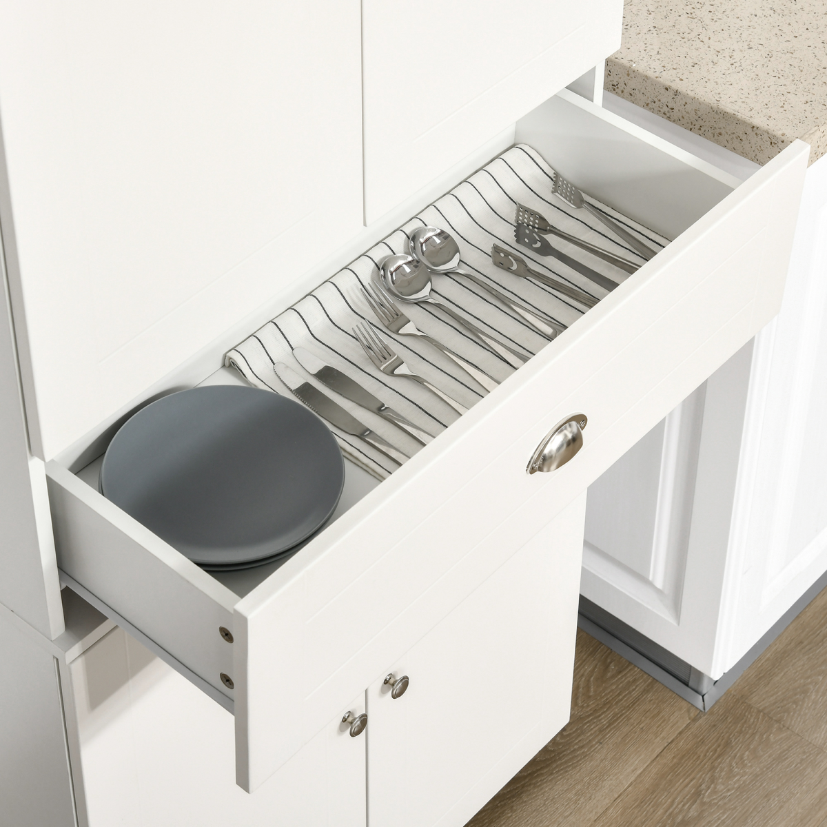 Modern Kitchen Pantry Cupboard w/ Drawer and Shelves, 76.2x40x184cm