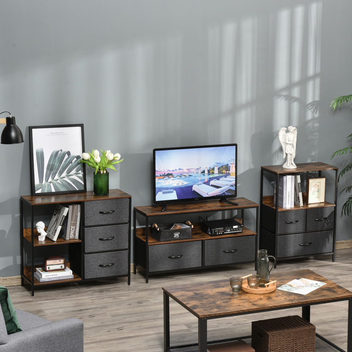HOMCOM Chest Dresser with 3 Drawers Storage Cabinet Organizer, Black