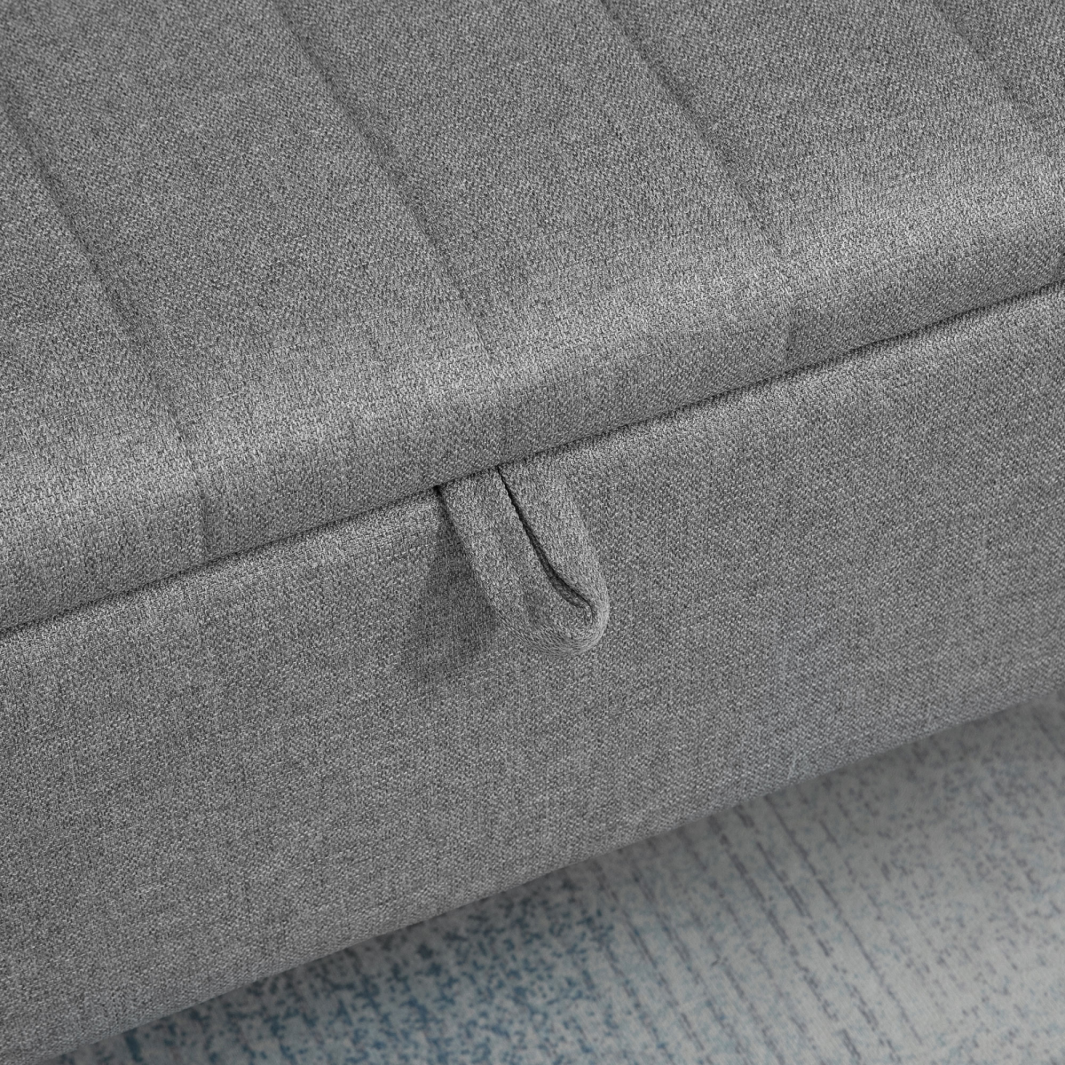 Storage Ottoman Bench, Linen Fabric Footstool with Steel Legs Grey