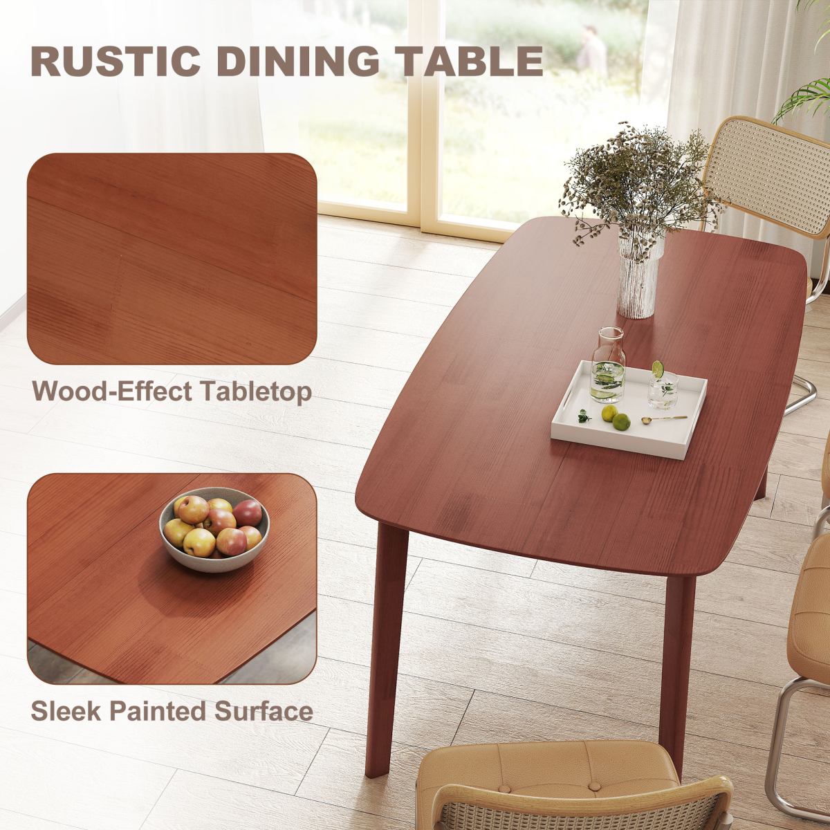 Aurora 150 cm Rectangular Dining Table with Solid Wood Frame, Light Brown