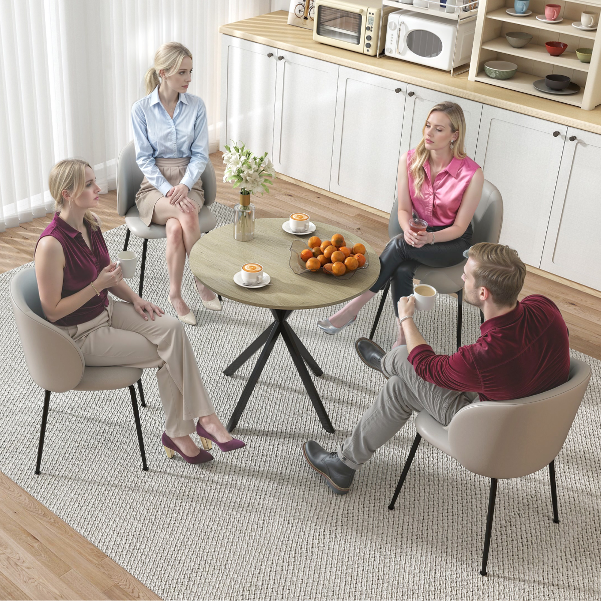 Aurora 80cm Round Dining Table, Industrial Kitchen Table with Steel Legs