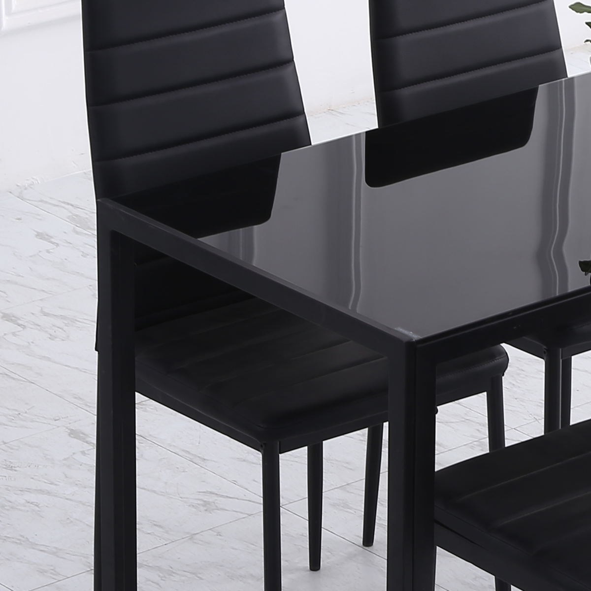 Modern Rectangular 4 Seater Dining Table with Tempered Glass Top