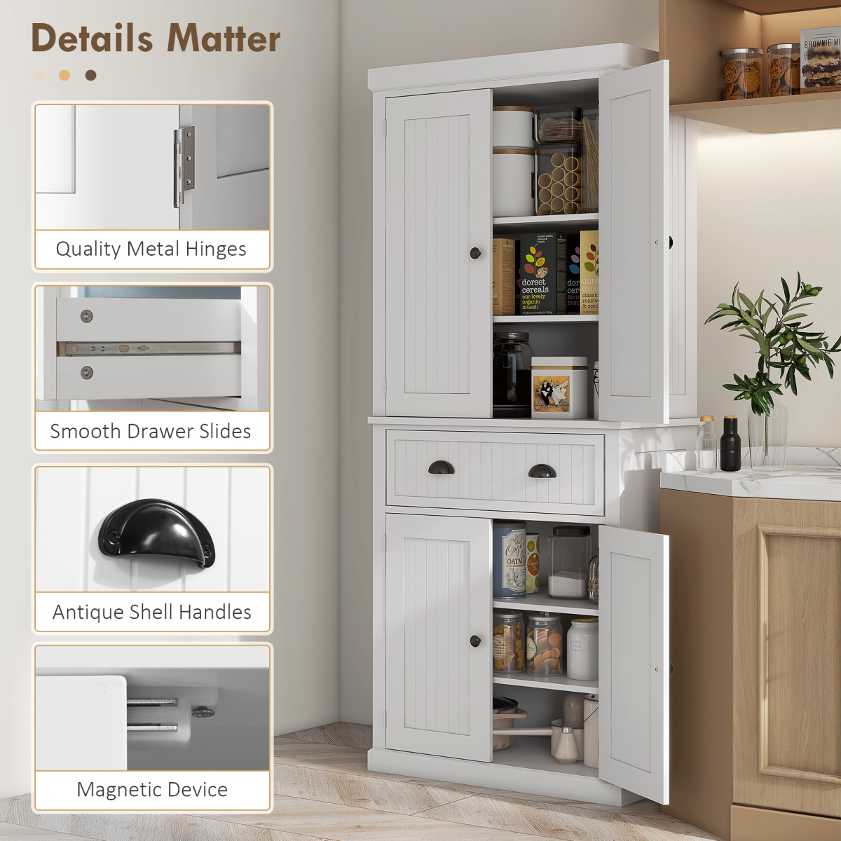 Freestanding Kitchen Storage Cabinet Drawers Cupboards Shelves White