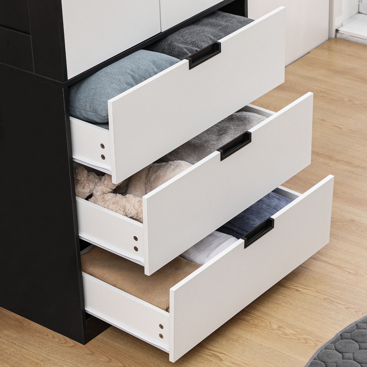 2 Door Wardrobe Modern Wardrobe with 3 Drawer and Hanging Rod for Bedroom White