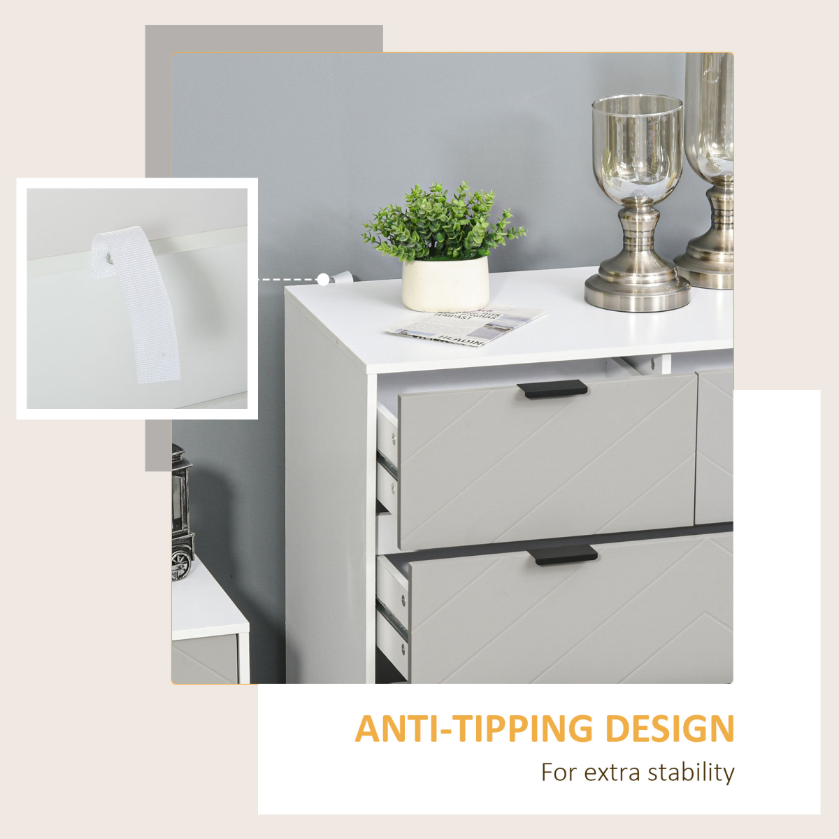 Chest of Drawers with Metal Handles Freestanding Dresser Modern Wooden