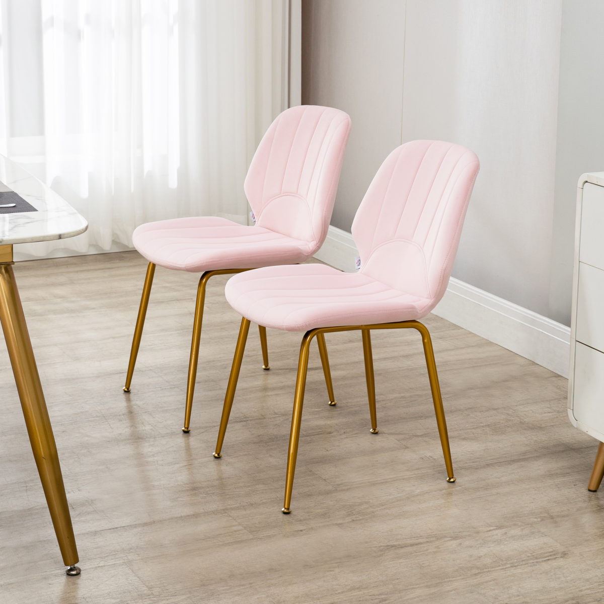 Aurora Modern Dining Chairs Set of 2 with Padded Seat and Steel Legs, Pink