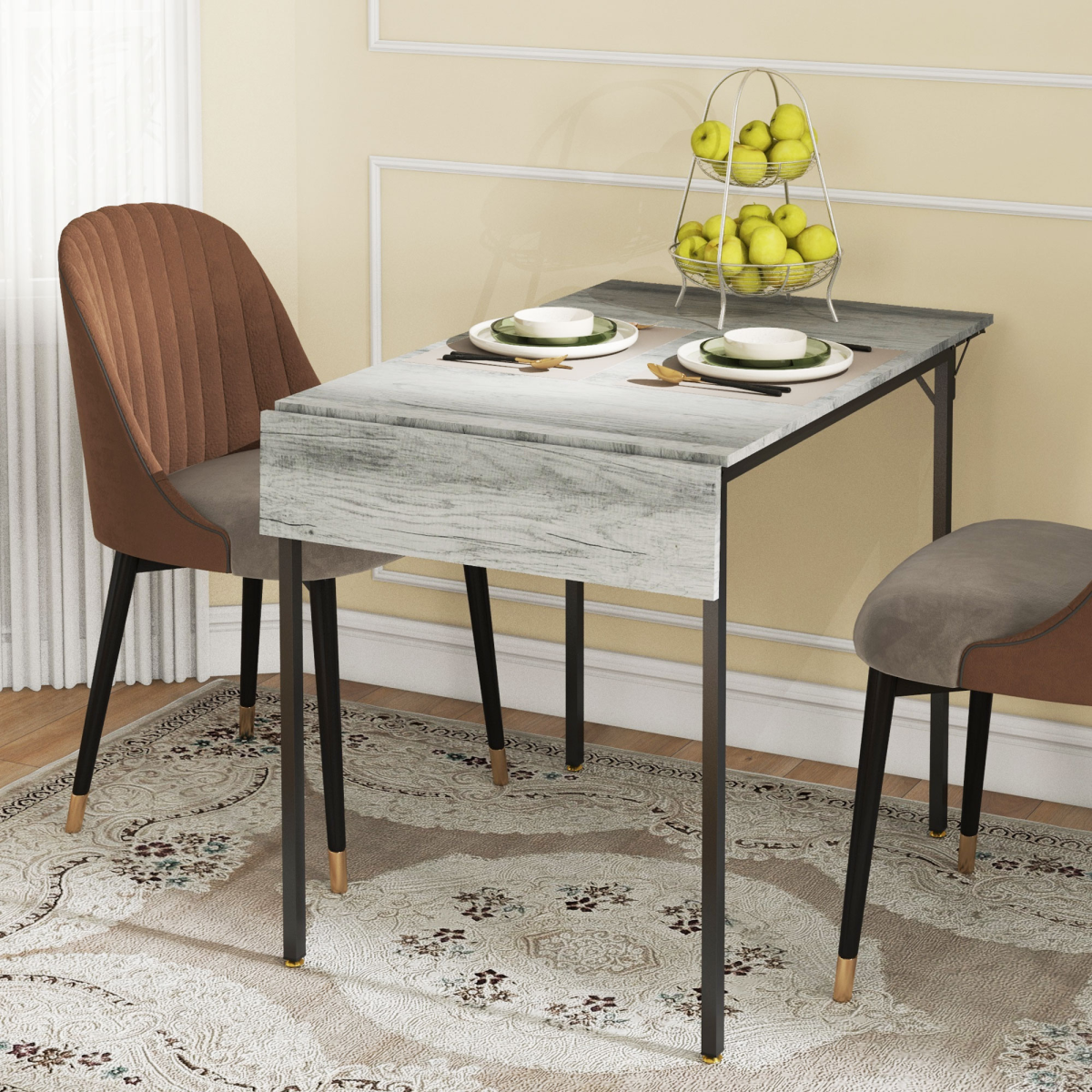 Aurora Folding Dining Table, Drop Leaf Table for 2-4 People, Grey