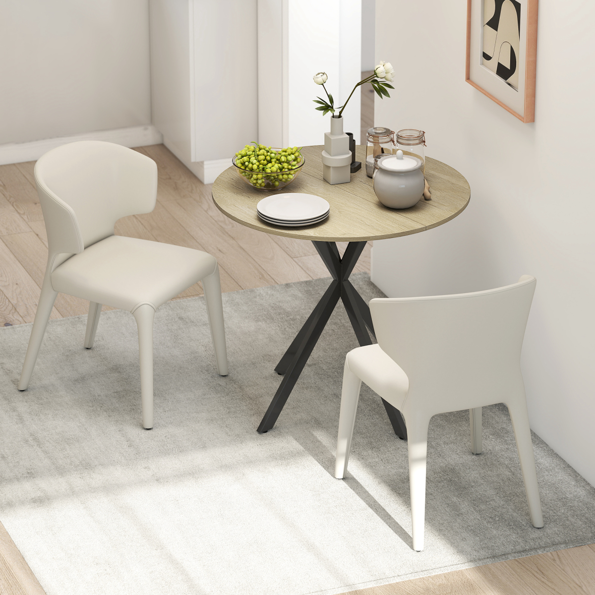 Aurora 80cm Round Dining Table, Industrial Kitchen Table with Steel Legs