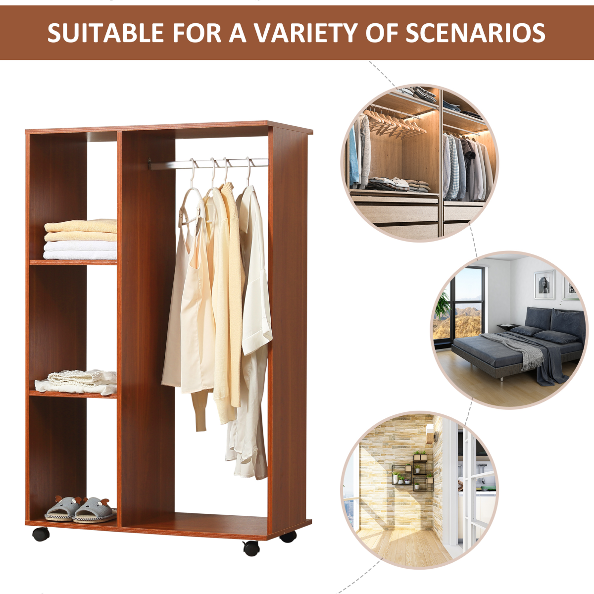 Open Wardrobe W/ Clothes Hanging Rail-Walnut