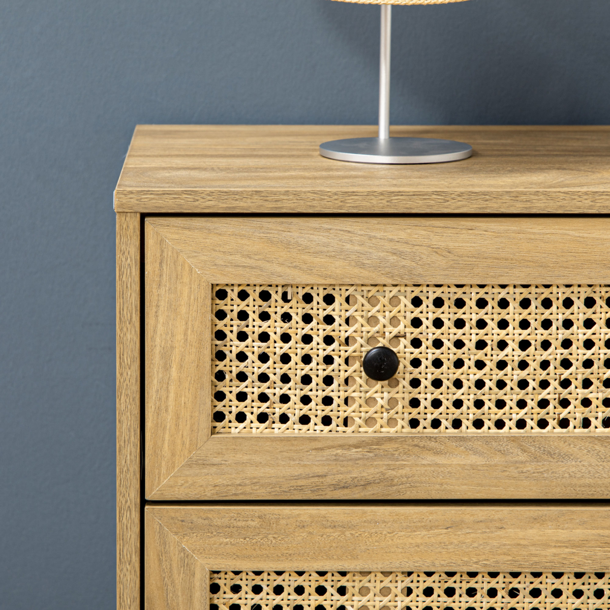 Rattan Chest of Drawers 4-Drawer Dresser Storage Cabinet Bedroom, Wood Effect
