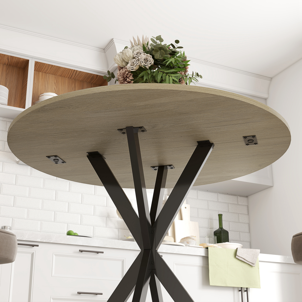 Aurora 80cm Round Dining Table, Industrial Kitchen Table with Steel Legs