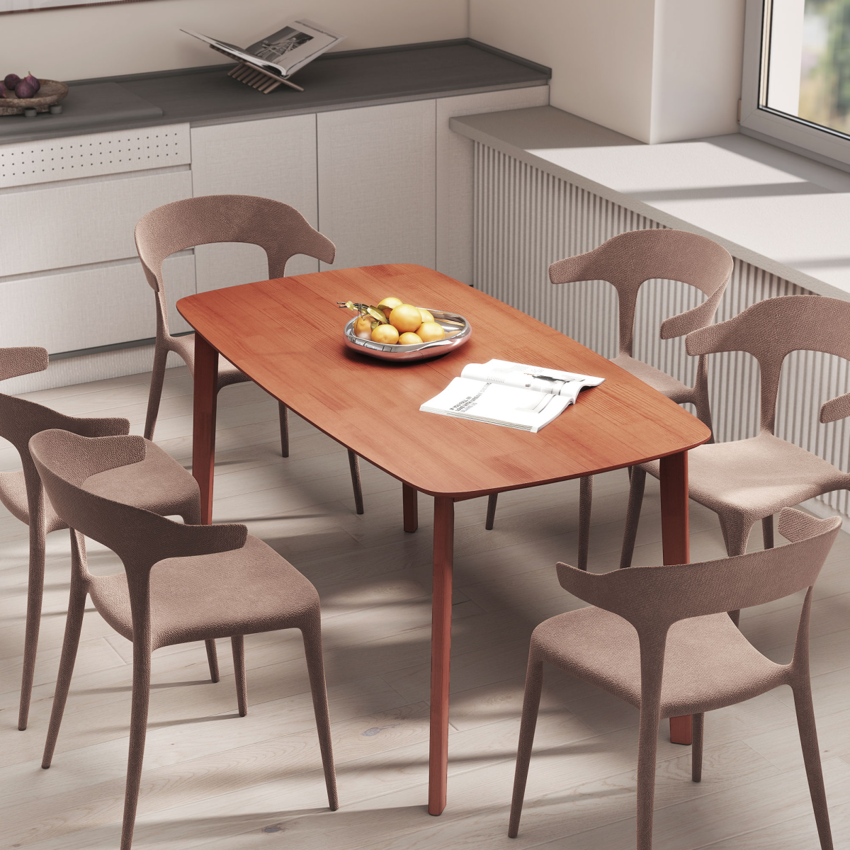 Aurora 150 cm Rectangular Dining Table with Solid Wood Frame, Light Brown