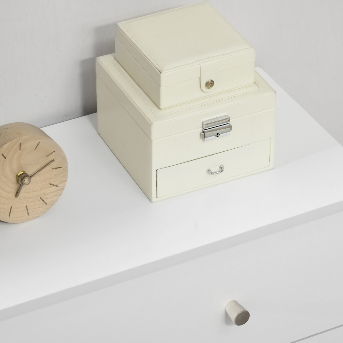 Chest of Drawers 3-Drawer Dresser Storage Organiser with Wood Legs, White