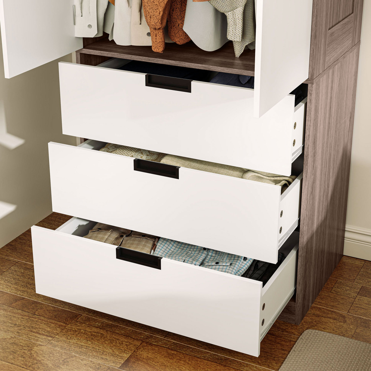 Aurora 2 Door Wardrobe Brown Wardrobe with 3 Drawer and Hanging Rod Brown