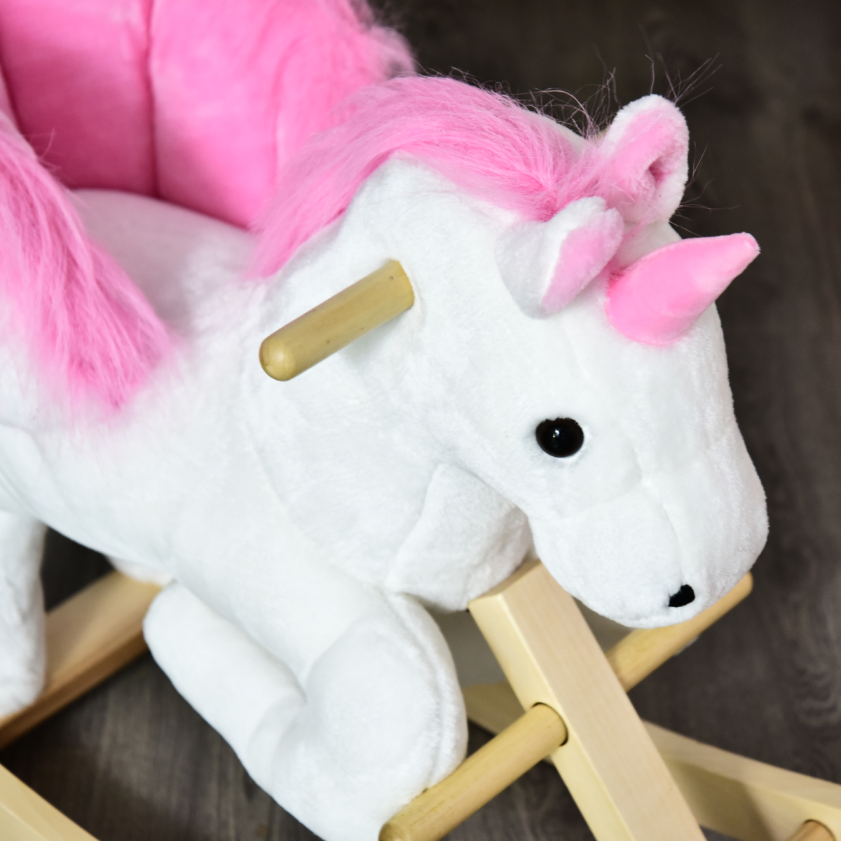 Kids Wooden Ride On Unicorn Rocking Horse Plush Toy Soft Seat Pink HOMCOM