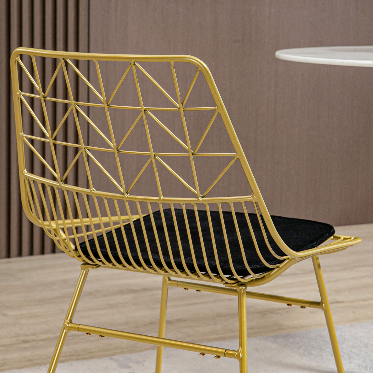 Aurora Dining Chairs Set of 2, Metal Wire Kitchen Chairs with Back, Gold Tone