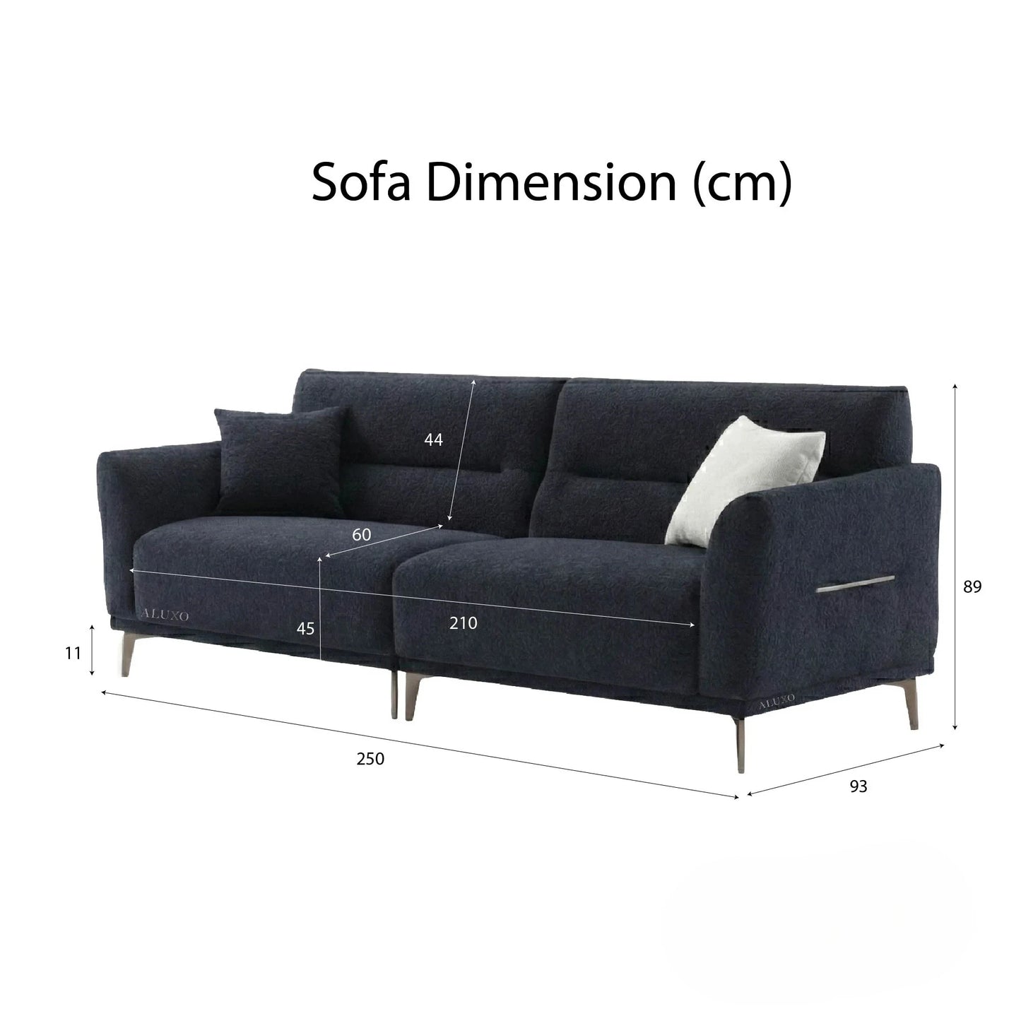 ALUXO Albany 4 Seater Large Sofa In Midnight Black Boucle Fabric