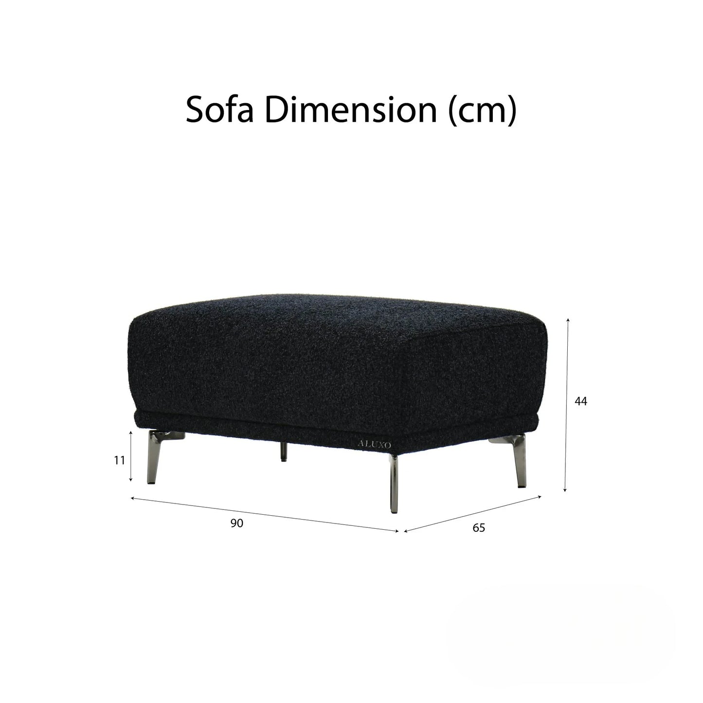 ALUXO Albany Footstool In Midnight Black Boucle Fabric