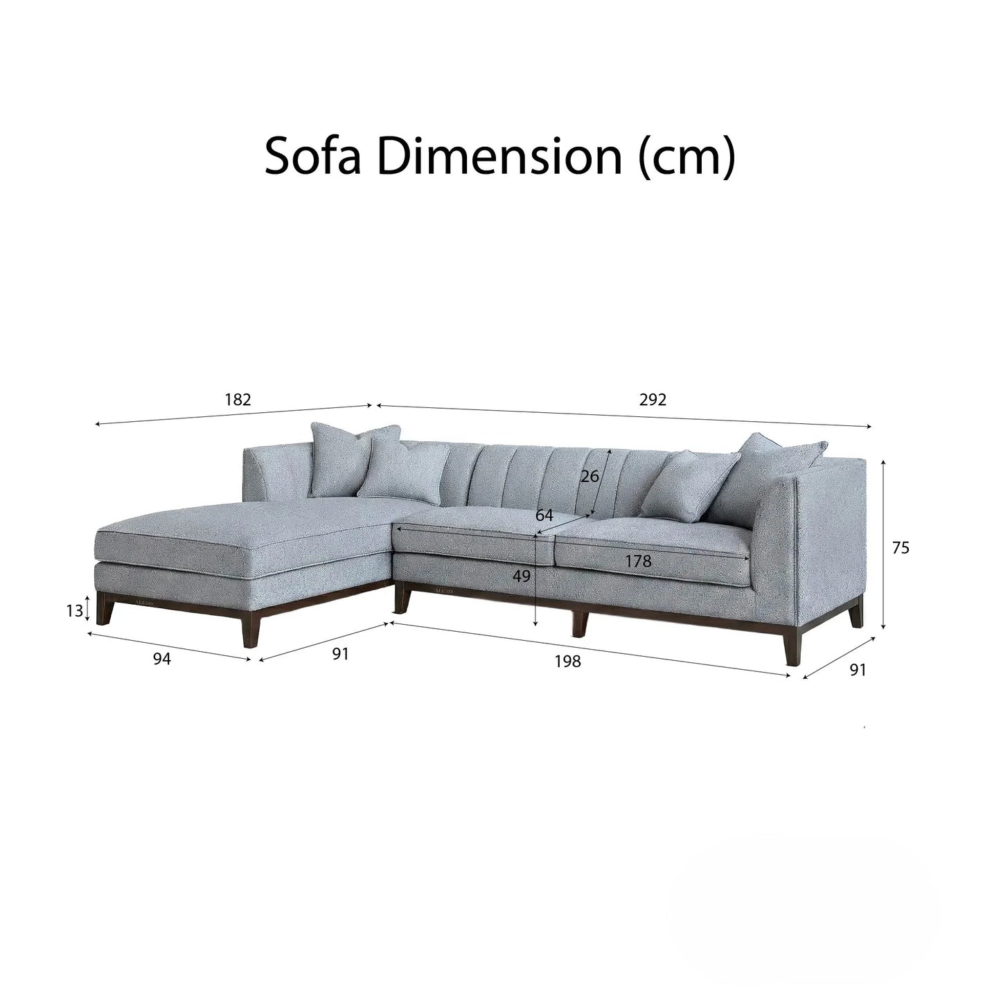 ALUXO Cooper Mid-Century Modern Left Hand Corner Sofa In Dolphin Grey Boucle Fabric