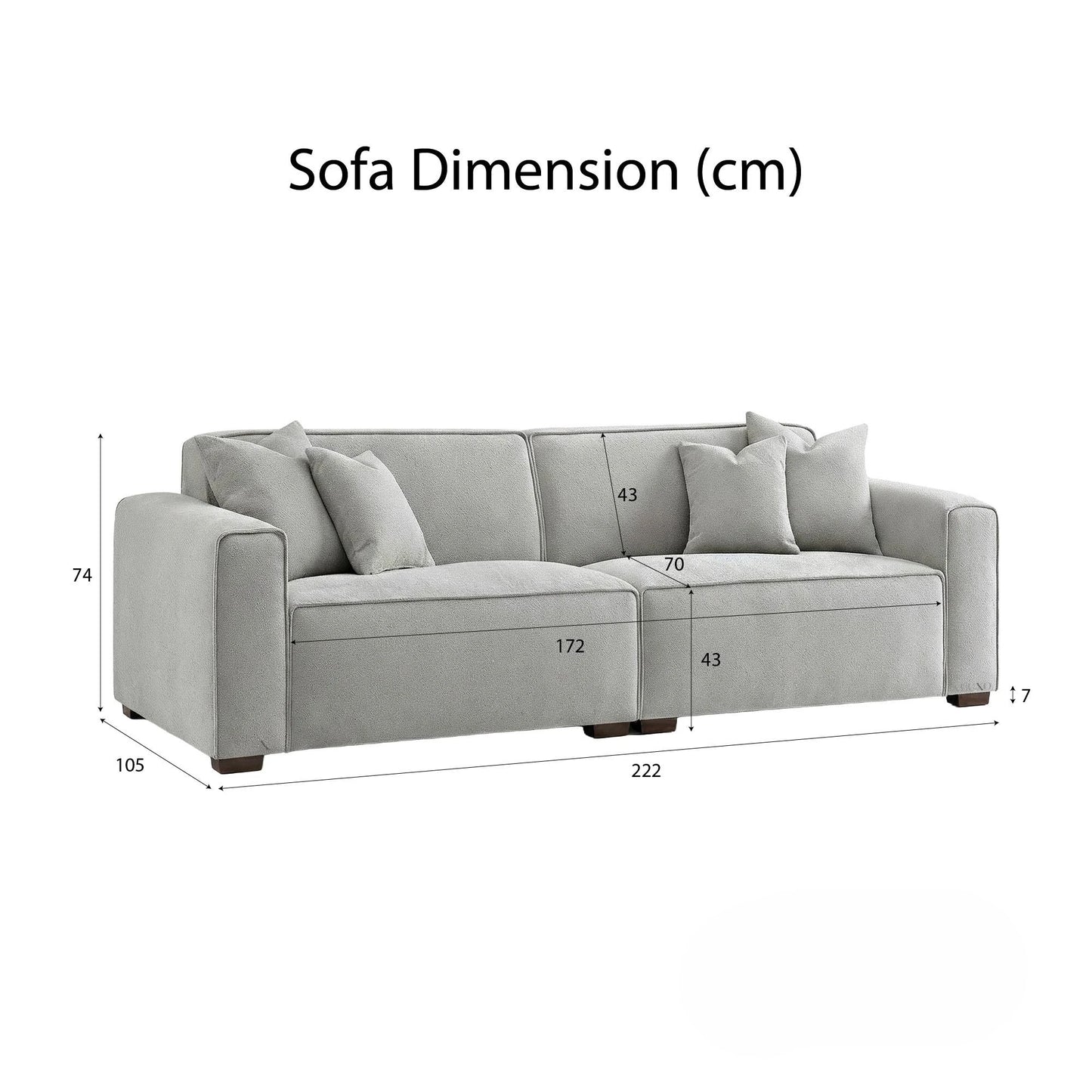 ALUXO Dakota 3 Seater Sofa In Charcoal Grey Boucle Fabric