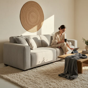 ALUXO Dakota 3 Seater Sofa In Pebble Grey Boucle Fabric