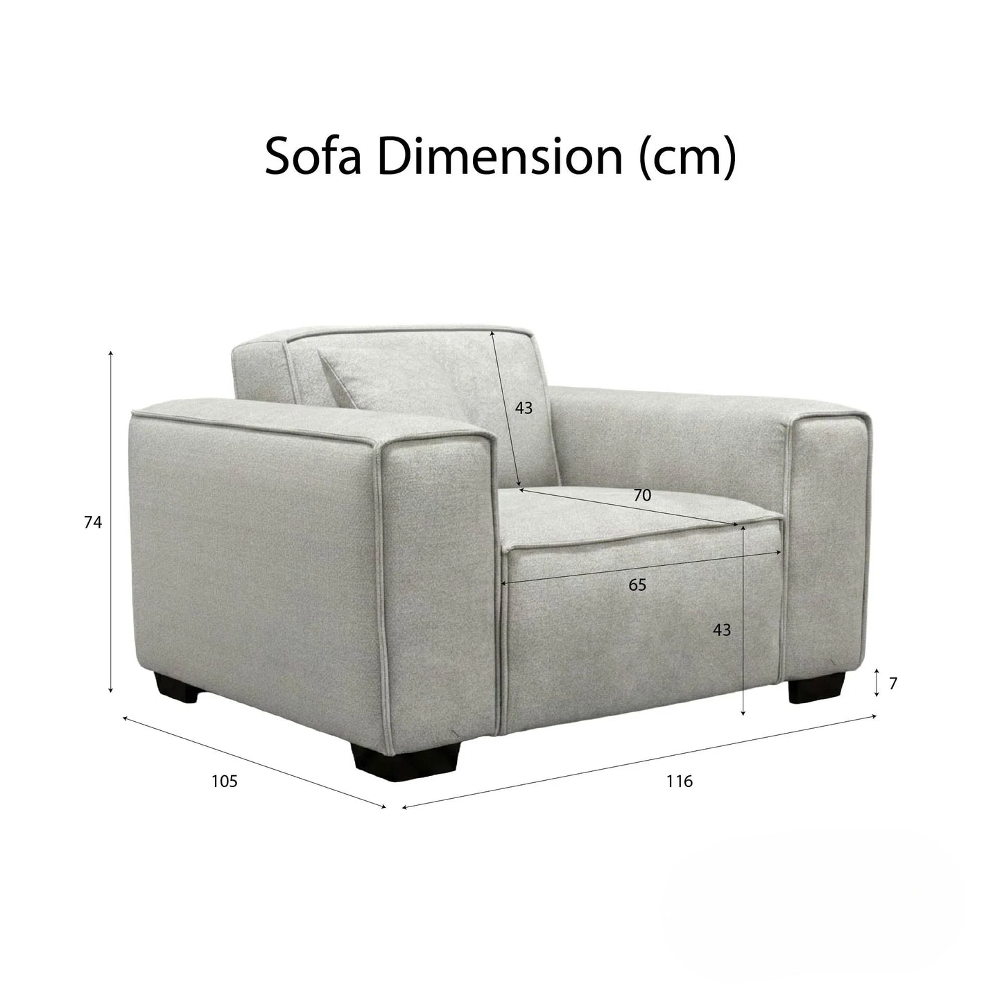 ALUXO Dakota Modular Armchair In Charcoal Grey Boucle Fabric