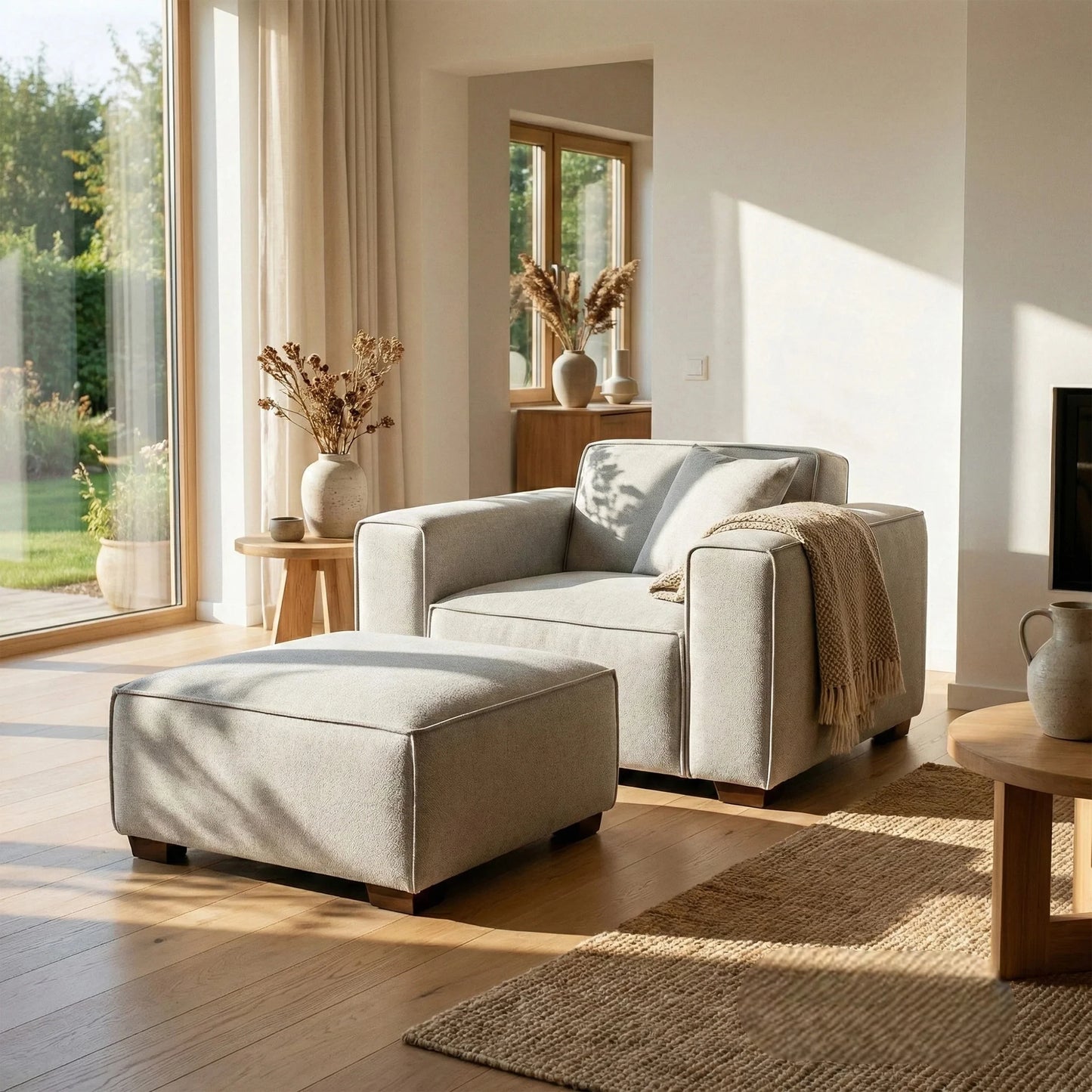 ALUXO Dakota Modular Armchair In Charcoal Grey Boucle Fabric