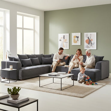 ALUXO Gramercy Right Hand Facing Corner Sofa In Steel Grey Velvet