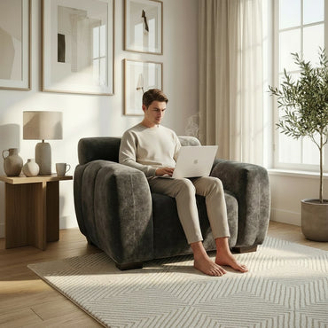 ALUXO Harlem Deep Channel Stitched Armchair In Cocoa Chocolate Grey Mermaid Velvet