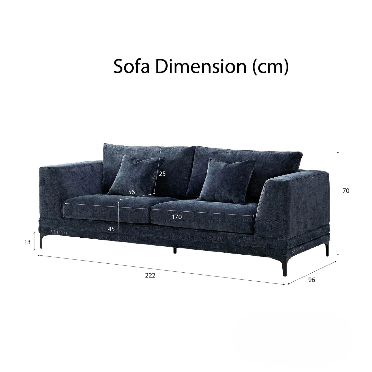 ALUXO Lenox 3 Seater Sofa In Steel Grey Mermaid Velvet