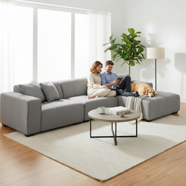 ALUXO Leonard Right Hand Facing Corner Sofa In Cloudy Grey Boucle Fabric