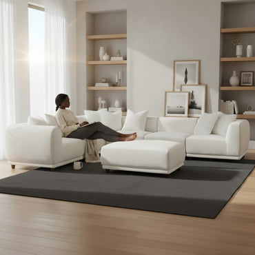 ALUXO Lottie Modular Footstool In Polar White Boucle Fabric