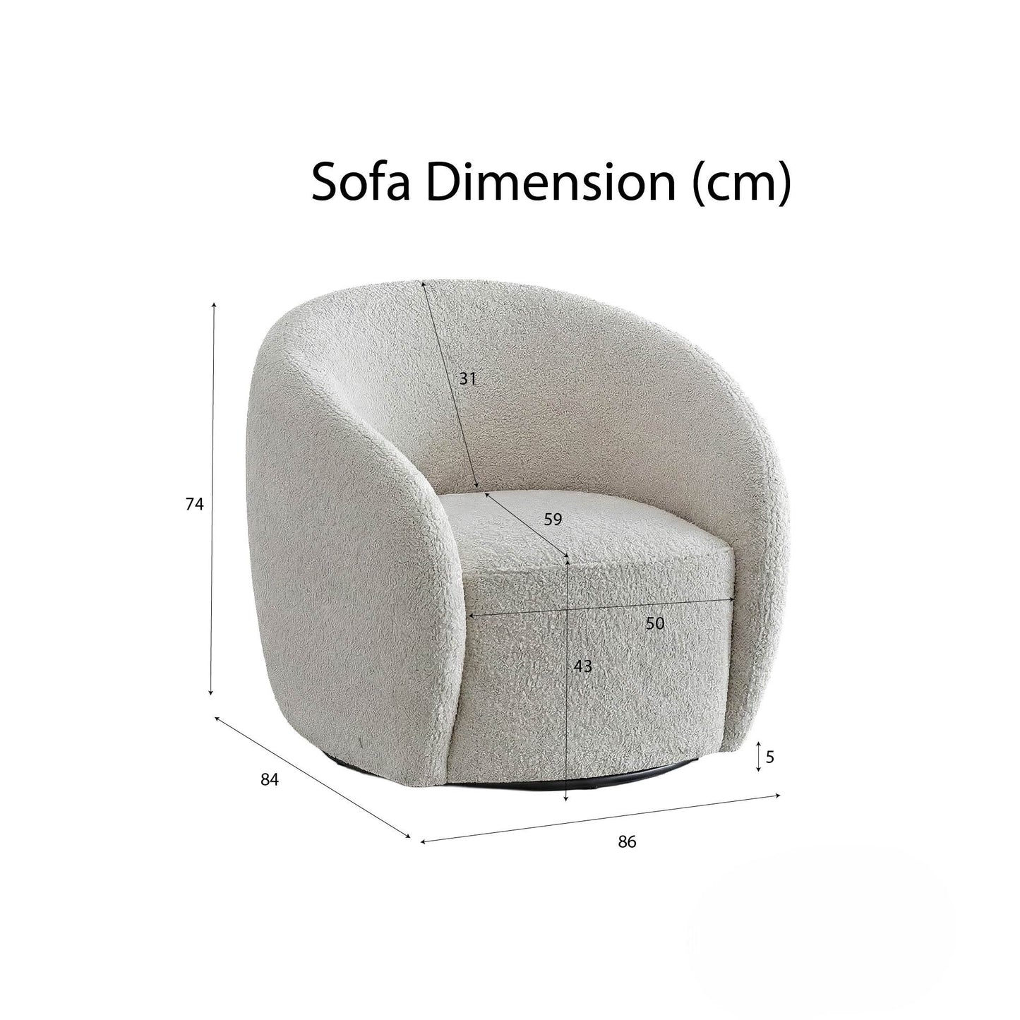 ALUXO Nolita Accent Armchair In Koala Boucle Fabric