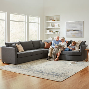 ALUXO Rubin Right Hand Facing Corner Sofa In Charcoal Grey Boucle Fabric