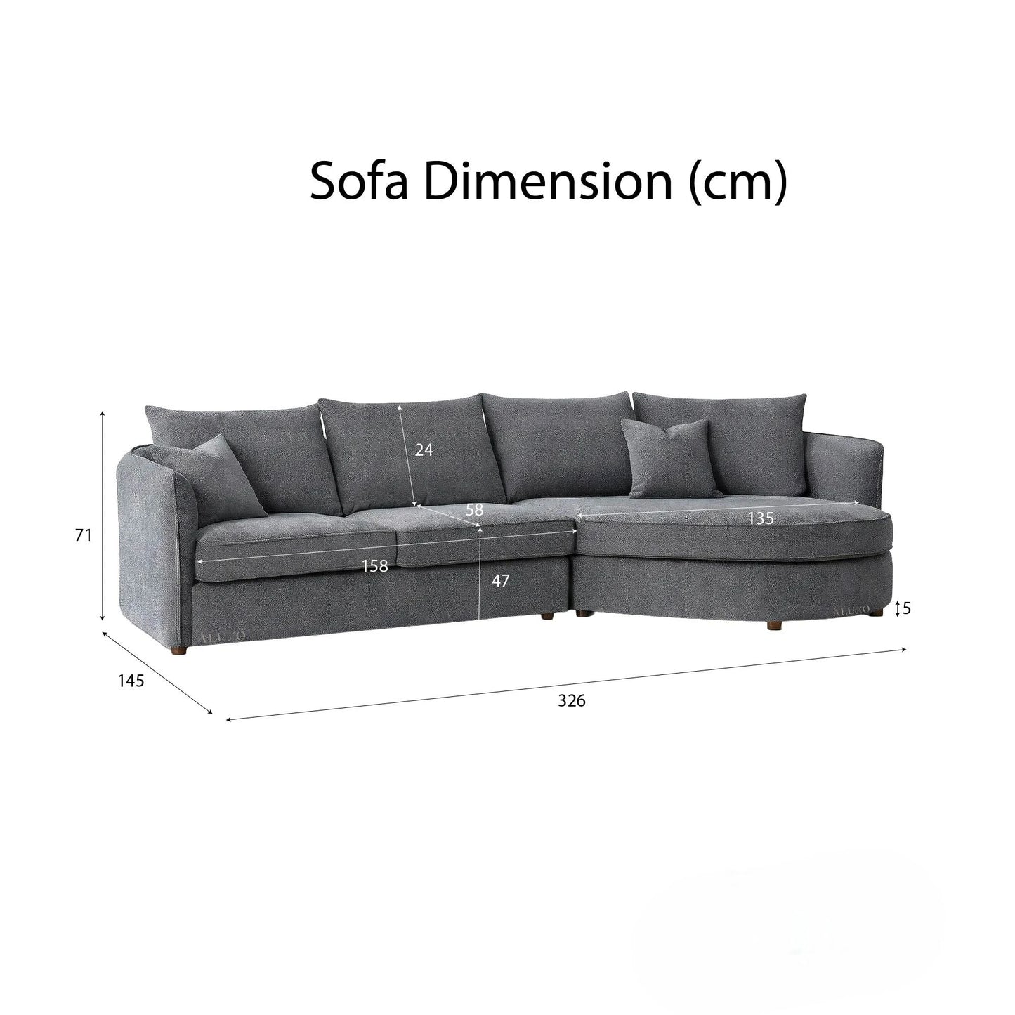 ALUXO Rubin Right Hand Facing Corner Sofa In Pebble Grey Boucle Fabric