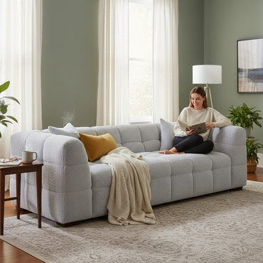 ALUXO Tribeca Bubble 3 Seater Sofa In Pearl Boucle Fabric