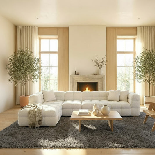 ALUXO Tribeca Bubble Left Hand Facing Corner Sofa In Oatmeal Beige Boucle Fabric