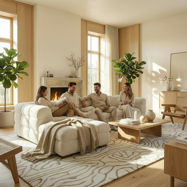 ALUXO Tribeca Bubble Left Hand Facing Corner Sofa In Oatmeal Beige Boucle Fabric