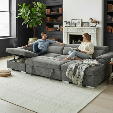 Alaya Sofabed Grey Fabric U Shape Storage Corner Sofa