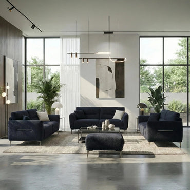 ALUXO Albany 4+3+2+Footstool Complete Sofa Set In Midnight Black Boucle Fabric