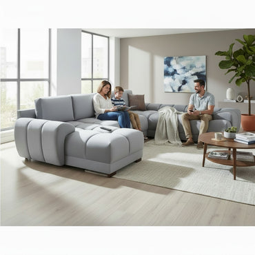 Azzuro Grey Velvet U Shape Corner Sofa