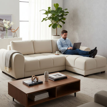 Azzuro Sofabed Cream Fabric Universal Corner Sofa