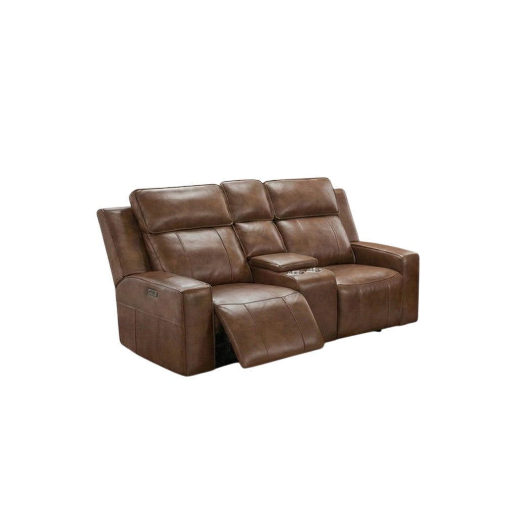 Barcelona Electric Recliner Brown Leather Cinema Console 2 Seater Sofa