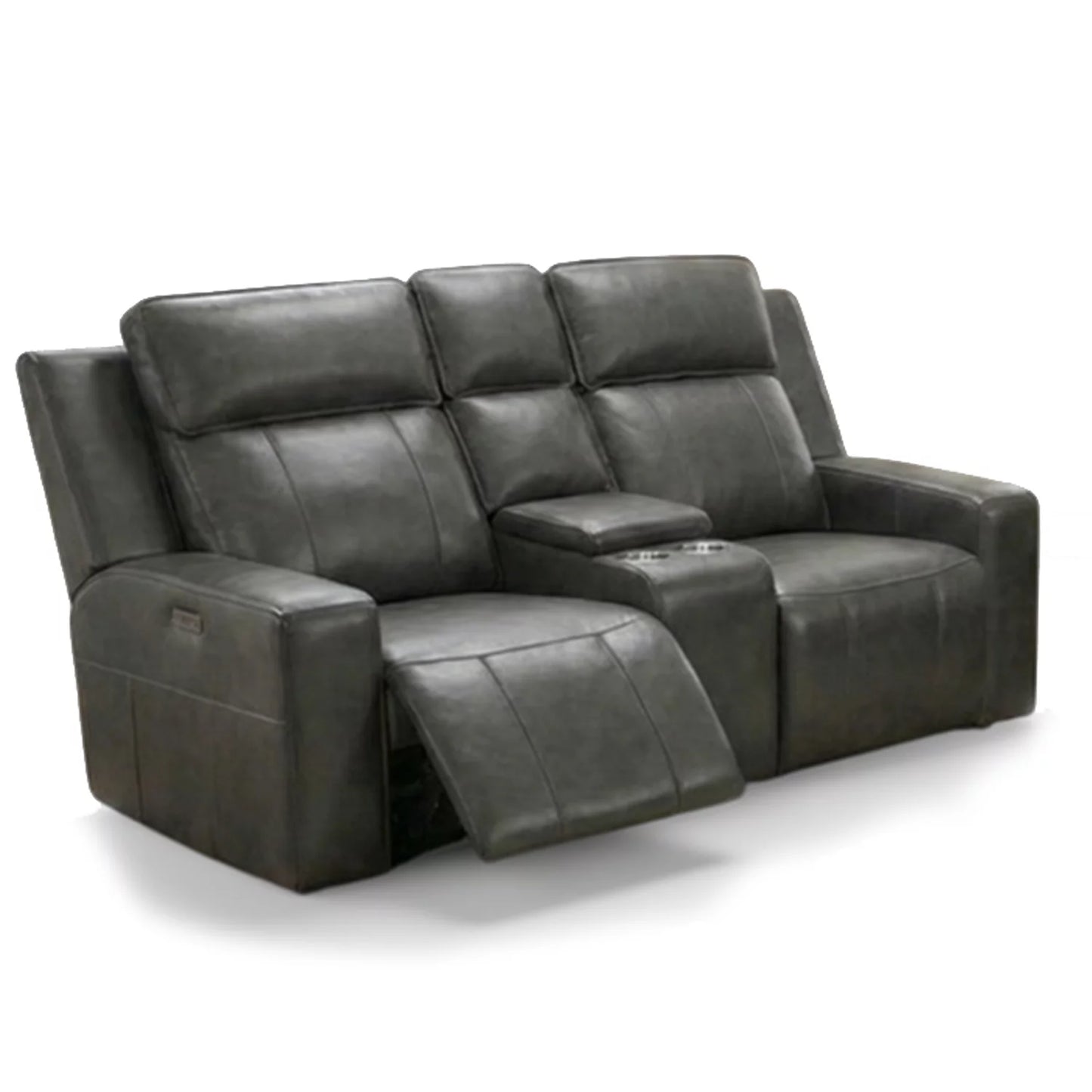 Barcelona Electric Recliner Grey Leather Cinema Console 2 Seater Sofa