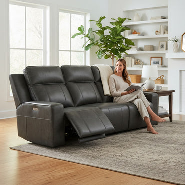 Barcelona Electric Recliner Grey Leather Cinema Console 3 Seater Sofa