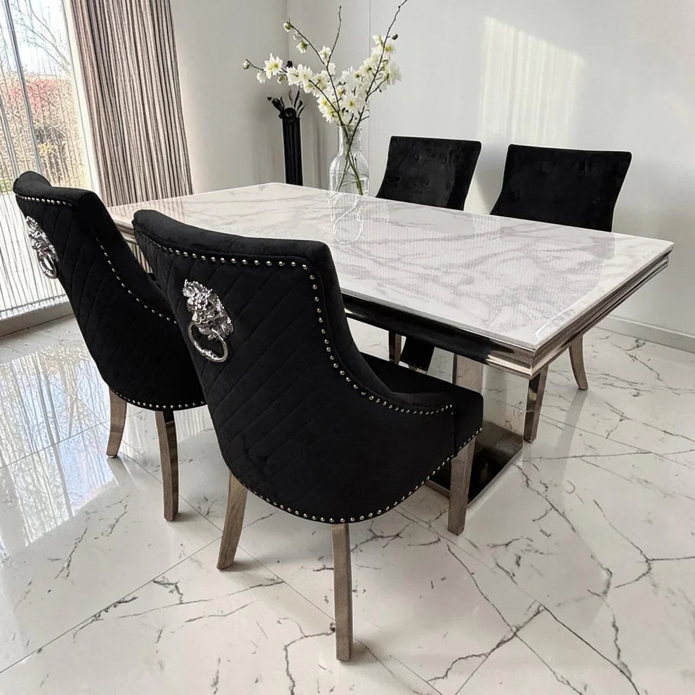 Bentley Dark Grey Velvet Dining Chair With Chrome Legs And Lion Knocker