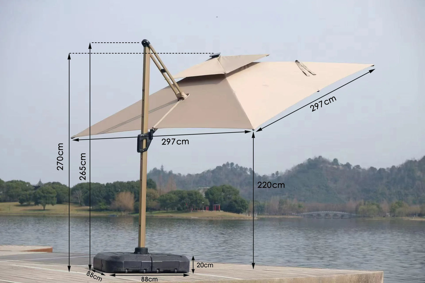 Camber 3m Cantilever Parasol With Solar Powered LED Lights
