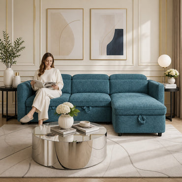 Capri Sofabed Blue Fabric Universal Storage Corner Sofa