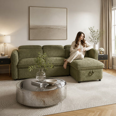 Capri Sofabed Green Fabric Universal Storage Corner Sofa